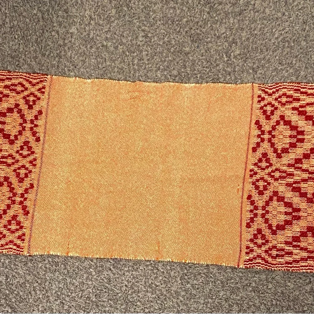 Handwoven Red and Gold Woven Fringe Scarf - Picture 2 of 3